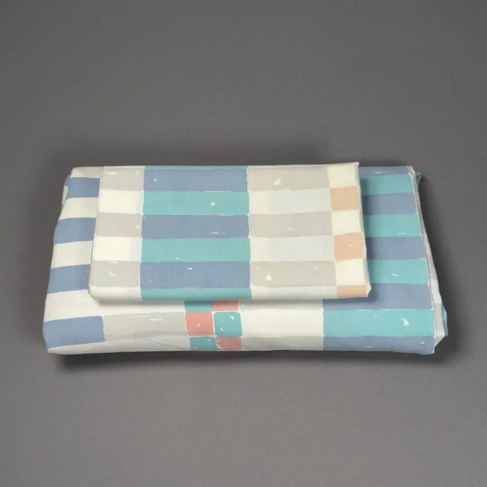 FINLA DAN RIVERS Vintage 70s 80s Geometric Queen Fitted Sheet & Pillowcase